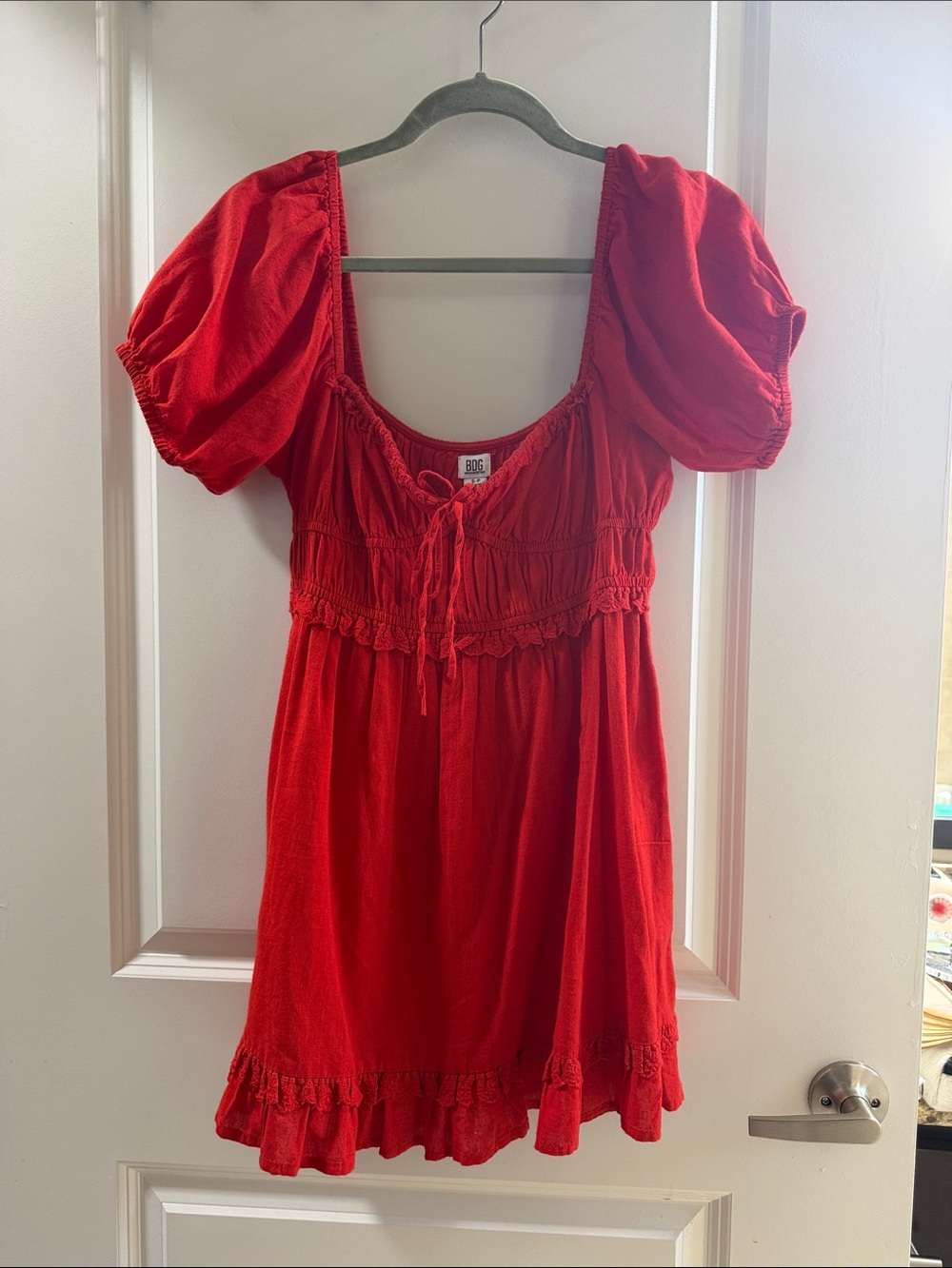 NWT BDG Red Puff-Sleeve Peasant dress